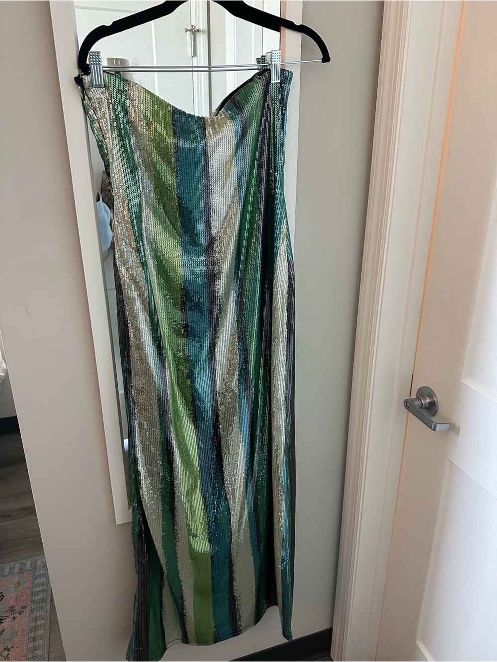 Topshop Strapless Sequin Maxi Dress in Green, Blue and Silver